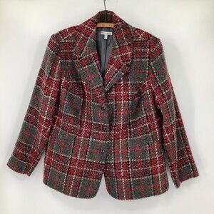 Fashion Bug Blazer 16W Women’s Red & Gray Plaid Tweed With Button Closure Office
